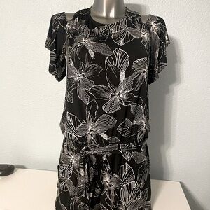 Black and White Floral Shorts Romper